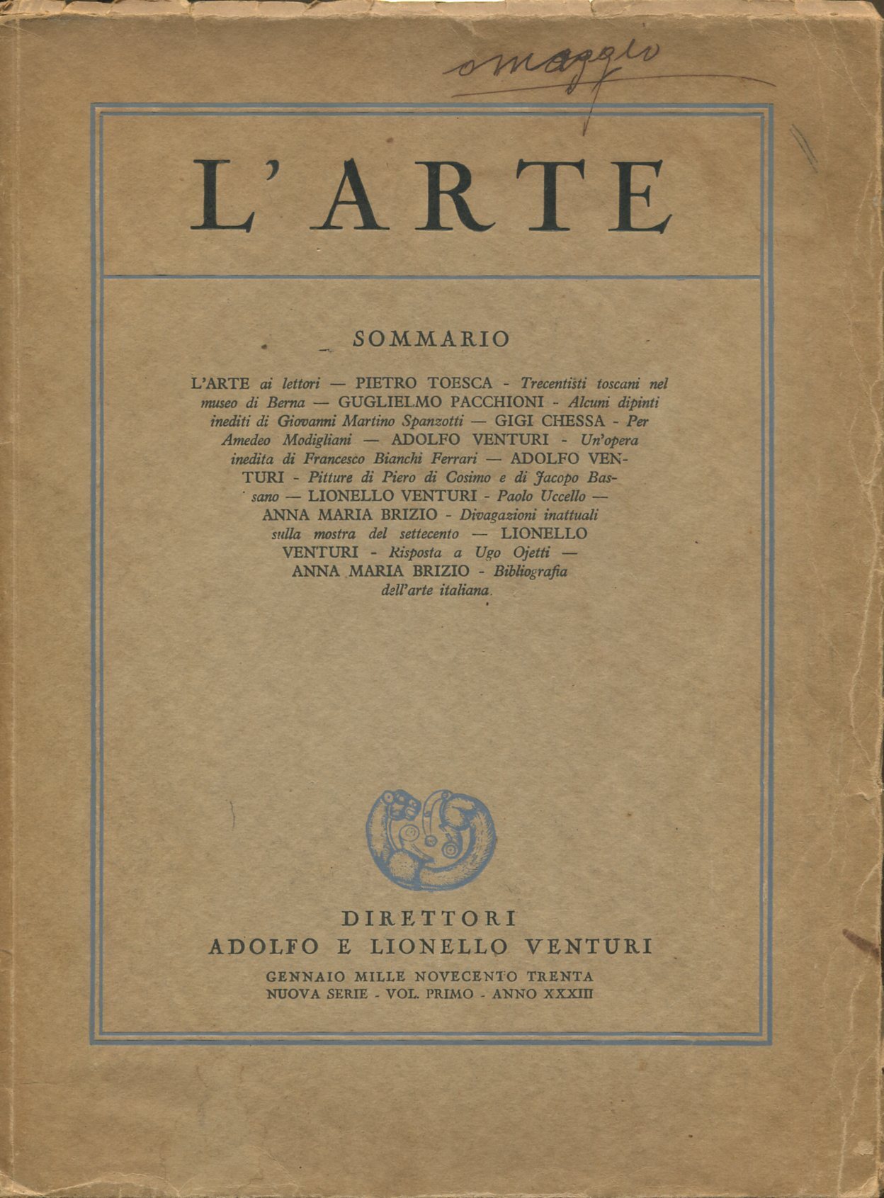 L'arte. Gennaio 1930 - Fascicoli I - Vol. primo - …