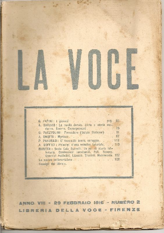 La Voce. 29 Febbraio 1916