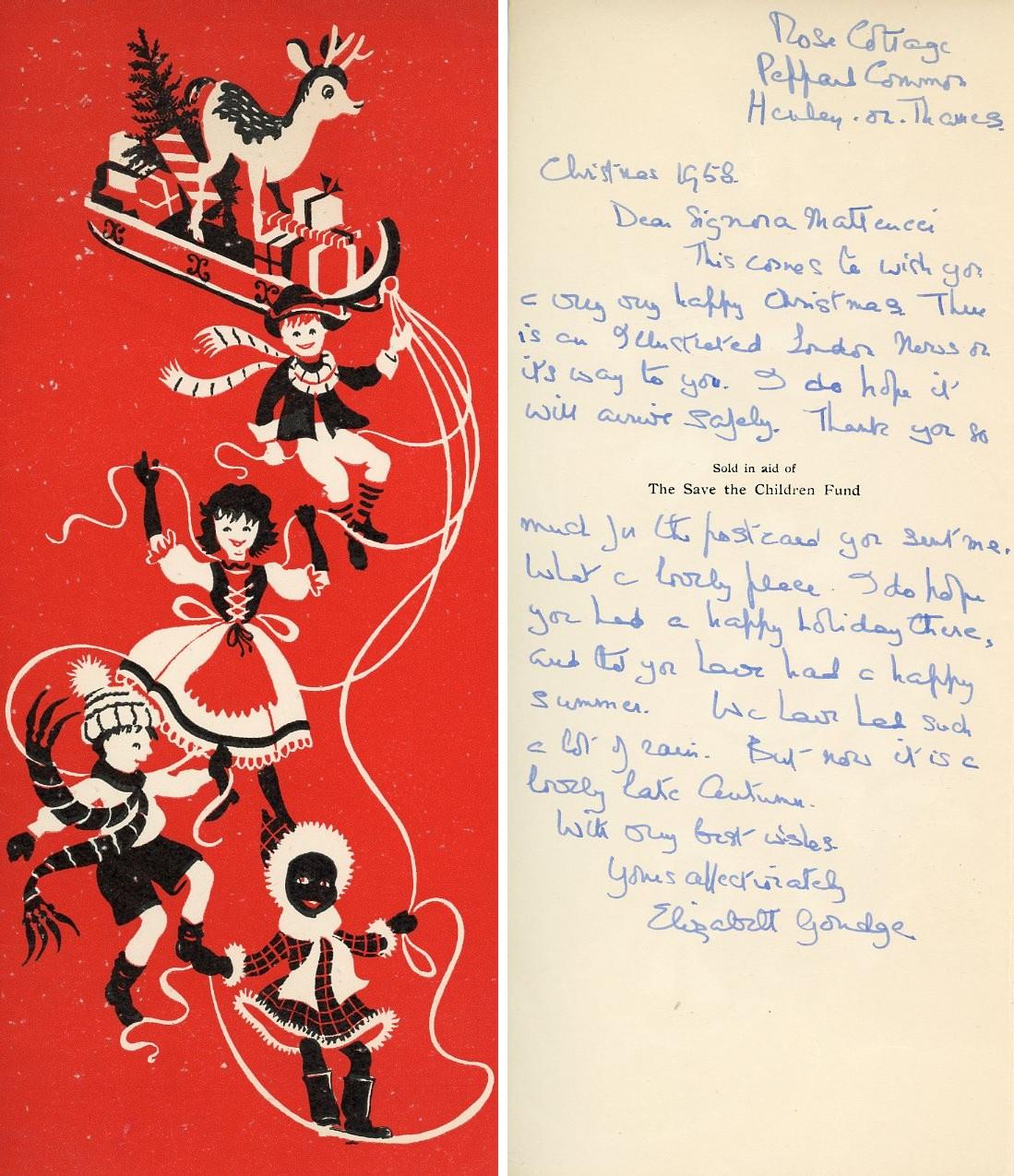 Lettera autografa datata Christmas 1958