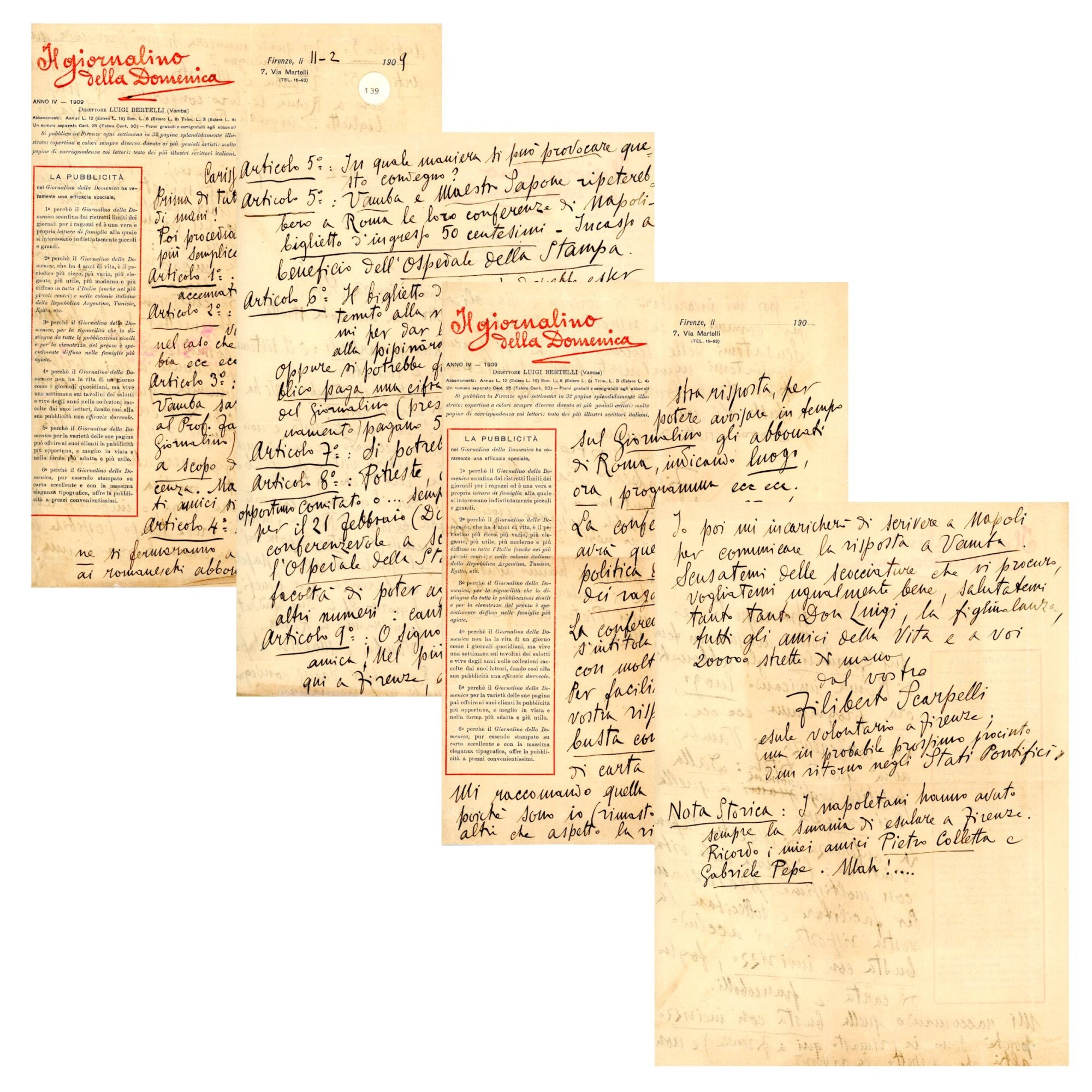 Lettera autografa indirizzata a Olga Ossani