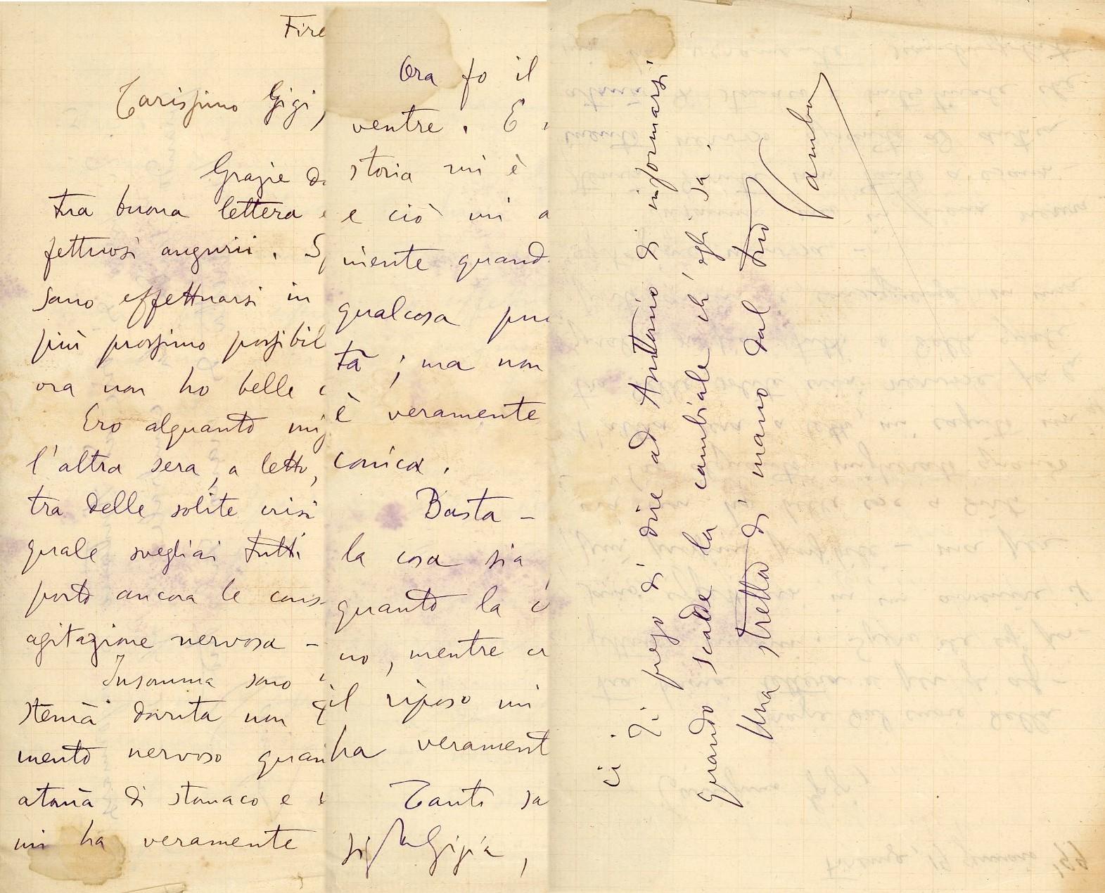 Lettera autografa inviata a Luigi Lodi, 1899