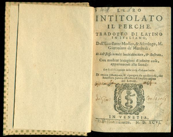 Libro intitolato il perché, tradotto di latino in italiano, Dell'eccellente …