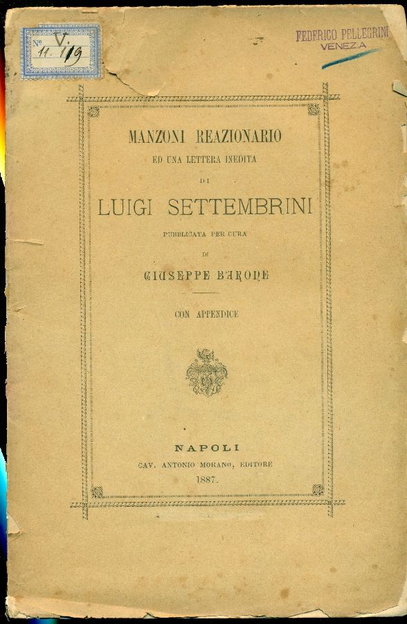 Manzoni reazionario ed una lettera inedita di Luigi Settembrini