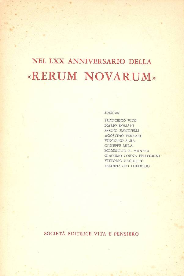 Nel LXX anniversario della &amp;#39;&amp;#39;Rerum Novarum&amp;#39;&amp;#39;