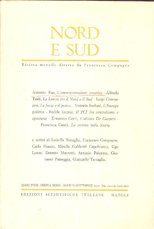 Nord e Sud. Agosto-Settembre 1971 -N. 140-141 (201-202)