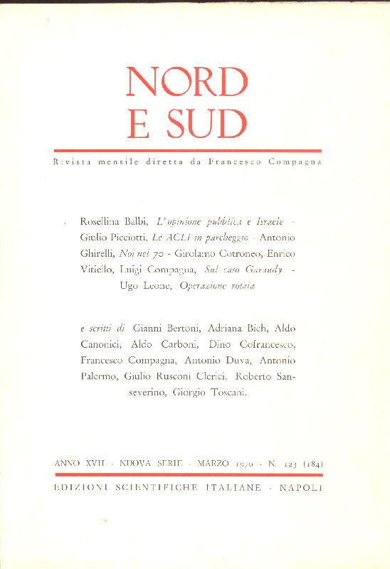 Nord e Sud. Marzo 1970 - N. 123 (184)