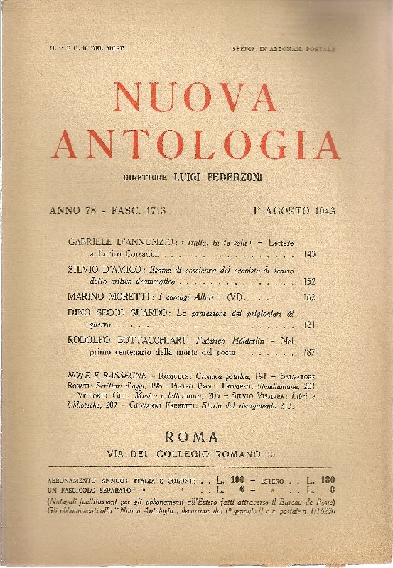 Nuova Antologia. 1 agosto 1943, Anno 78, Fascicolo 1713