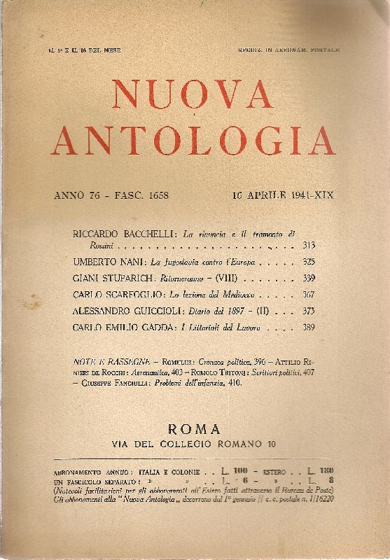 Nuova Antologia. 16 aprile 1941, Anno 76, Fascicolo 1658