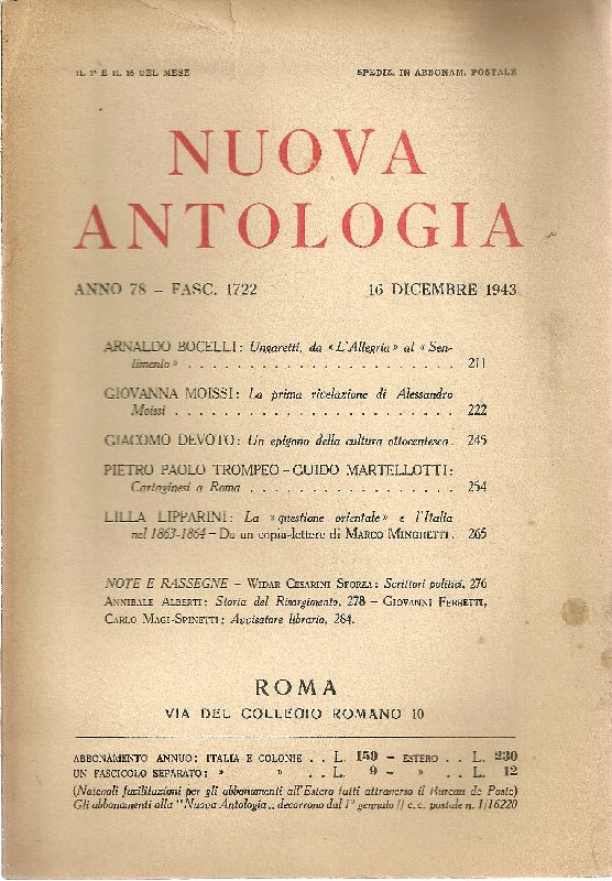 Nuova Antologia. 16 dicembre 1943, Anno 78, Fascicolo 1722