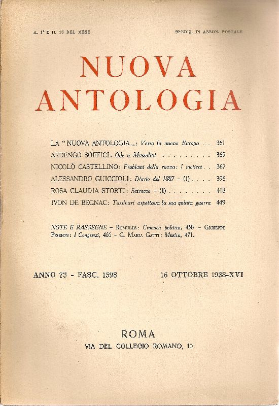 Nuova Antologia. 16 ottobre 1938, Anno 73, Fascicolo 1598