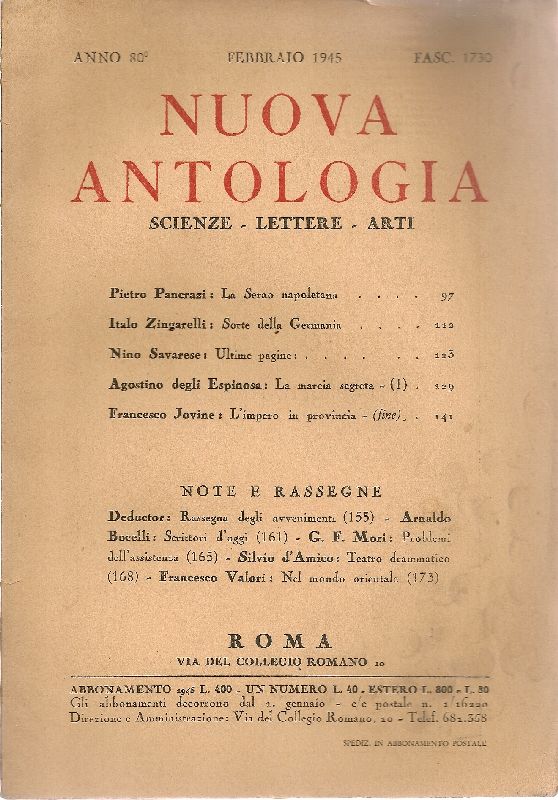 Nuova Antologia. Febbraio 1945, Anno 80, Fascicolo 1730