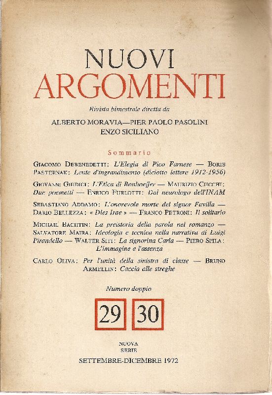 Nuovi Argomenti. Sett./Dicem. 1972 - N. 29/30