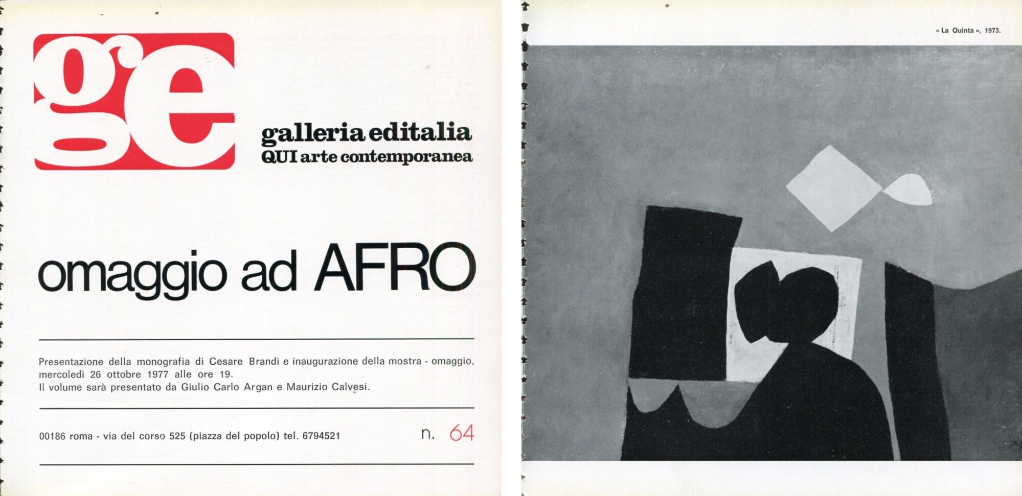 Omaggio ad Afro. Galleria Editalia 1977