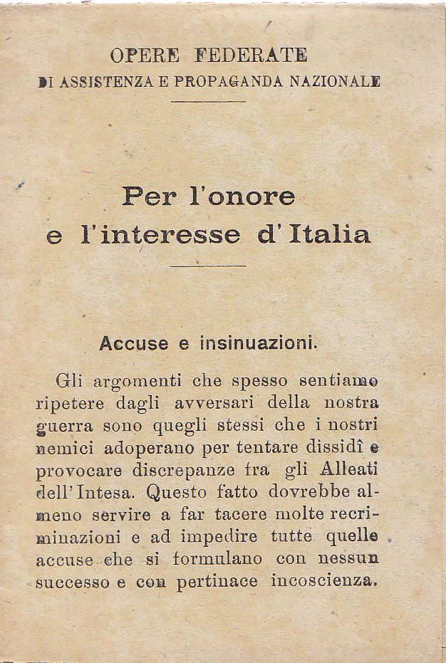 Per l&amp;#39;onore e l&amp;#39;interesse d&amp;#39;Italia