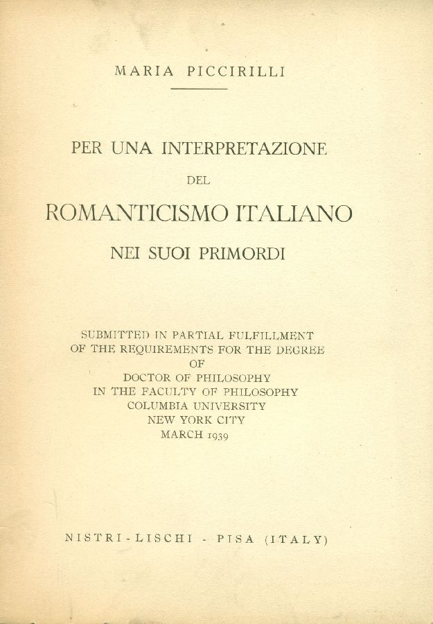 Per una interpretazione del Romanticismo italiano nei suoi primordi
