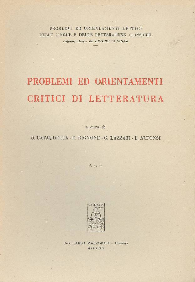 Problemi ed orientamenti critici di letteratura