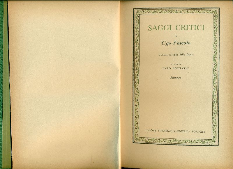 Saggi crtitici. Volume secondo delle Opere