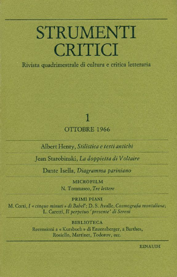 Strumenti Critici. Rivista quadrimestrale di cultura e critica letteraria diretta …