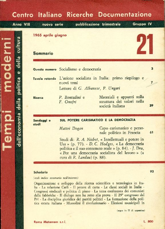Tempi moderni. Aprile/Giugno 1965 - N.21