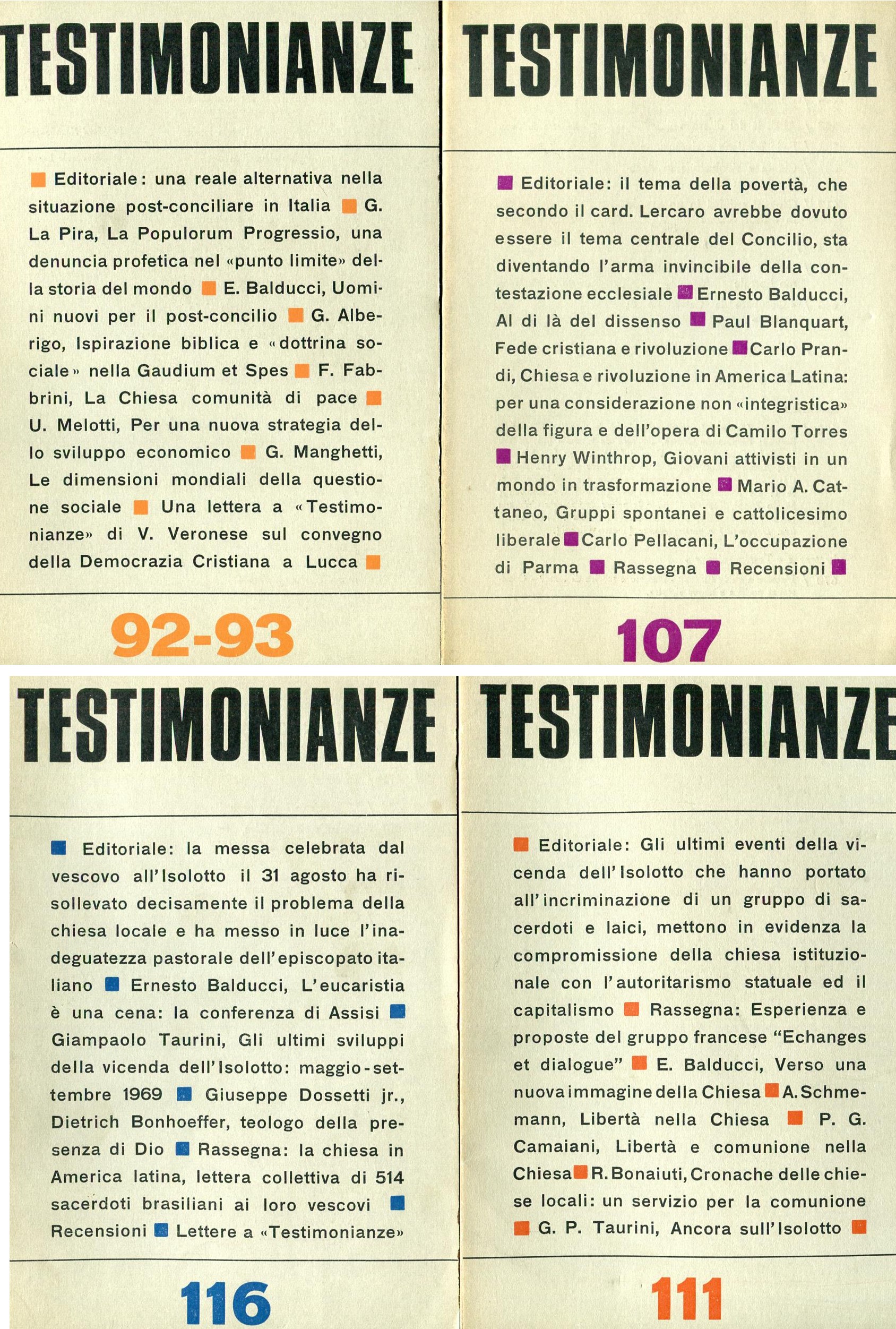 Testimonianze. Quaderni mensili