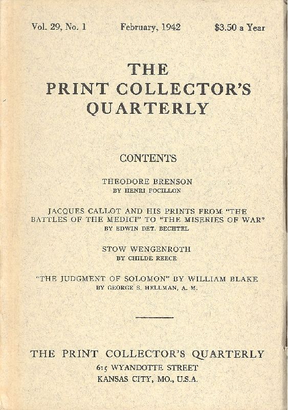 The Print Collector's Quarterly. February 1942 - N. 1.
