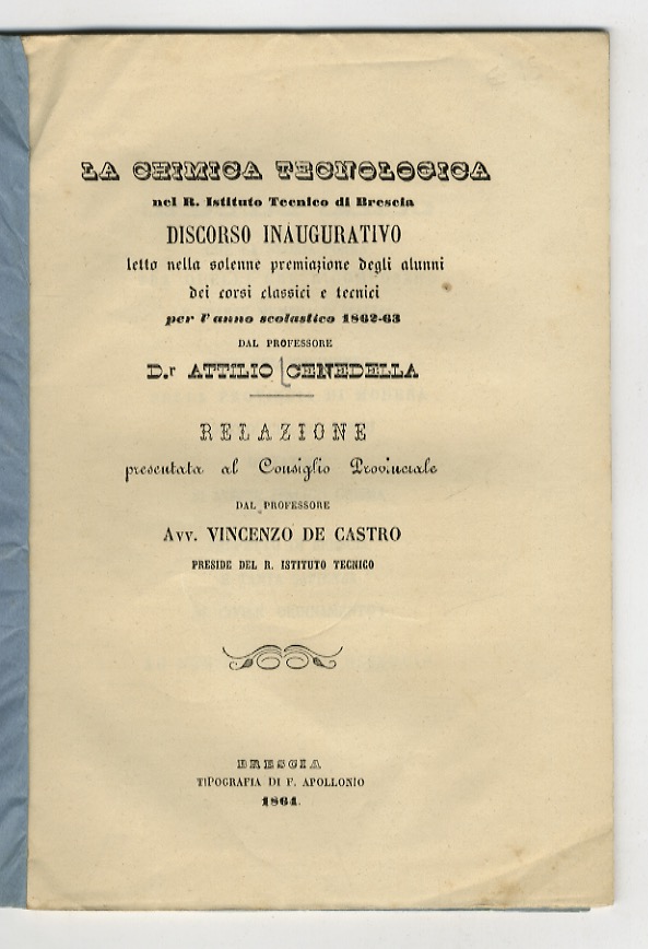 [1] La chimica tecnologica nel R. Istituto Tecnico di Brescia. …