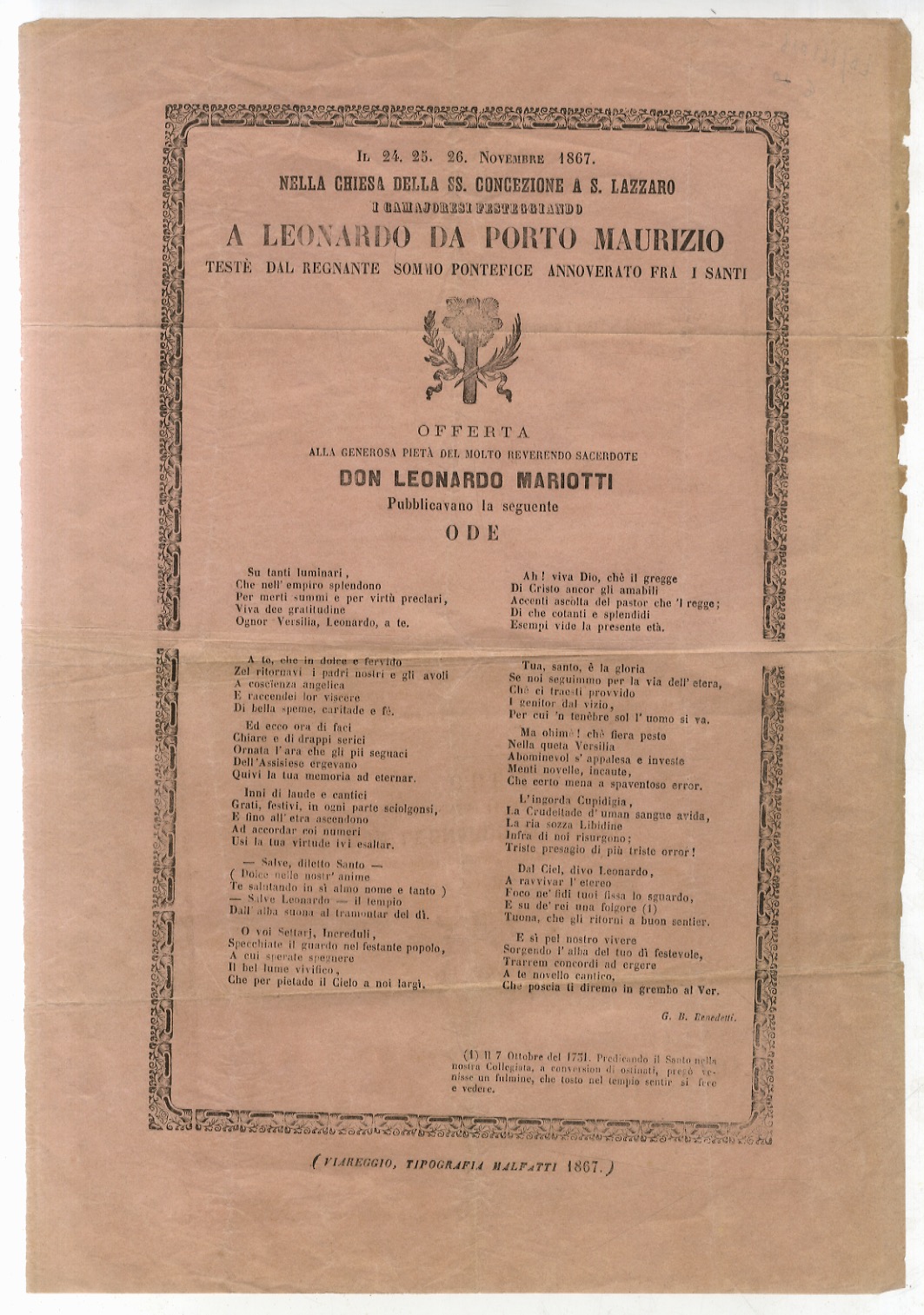 24 (IL), 25, 26 novembre 1867 nella chiesa della SS: …