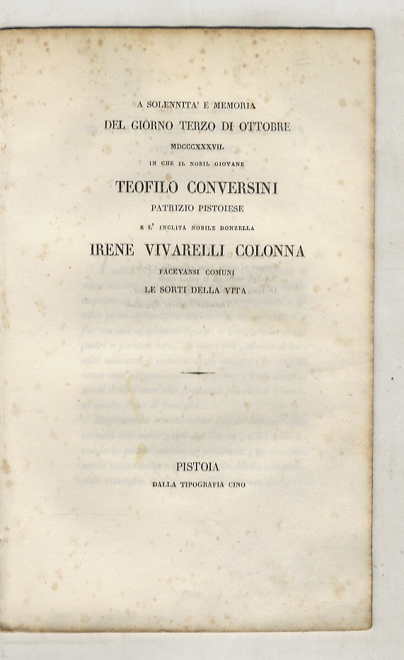 A solennità e memoria del giorno terzo di ottobre 1837 …