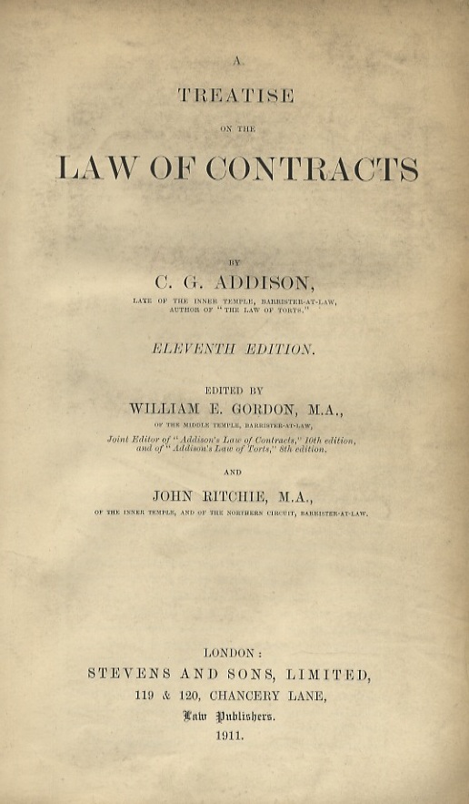 A treatise on the law of contracts. Eleventh edition.