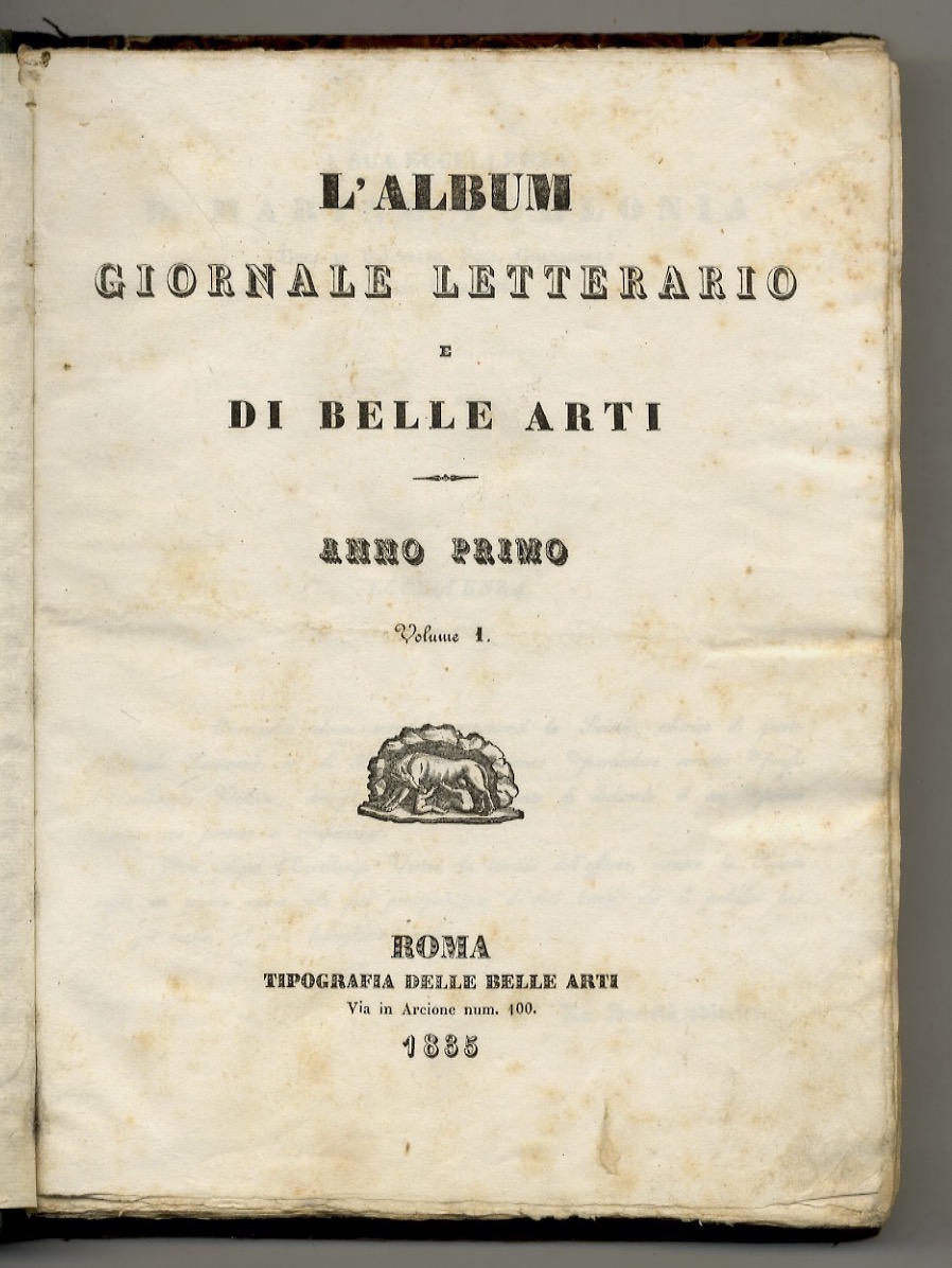 ALBUM (L'). Giornale letterario e di belle arti. Anno primo. …