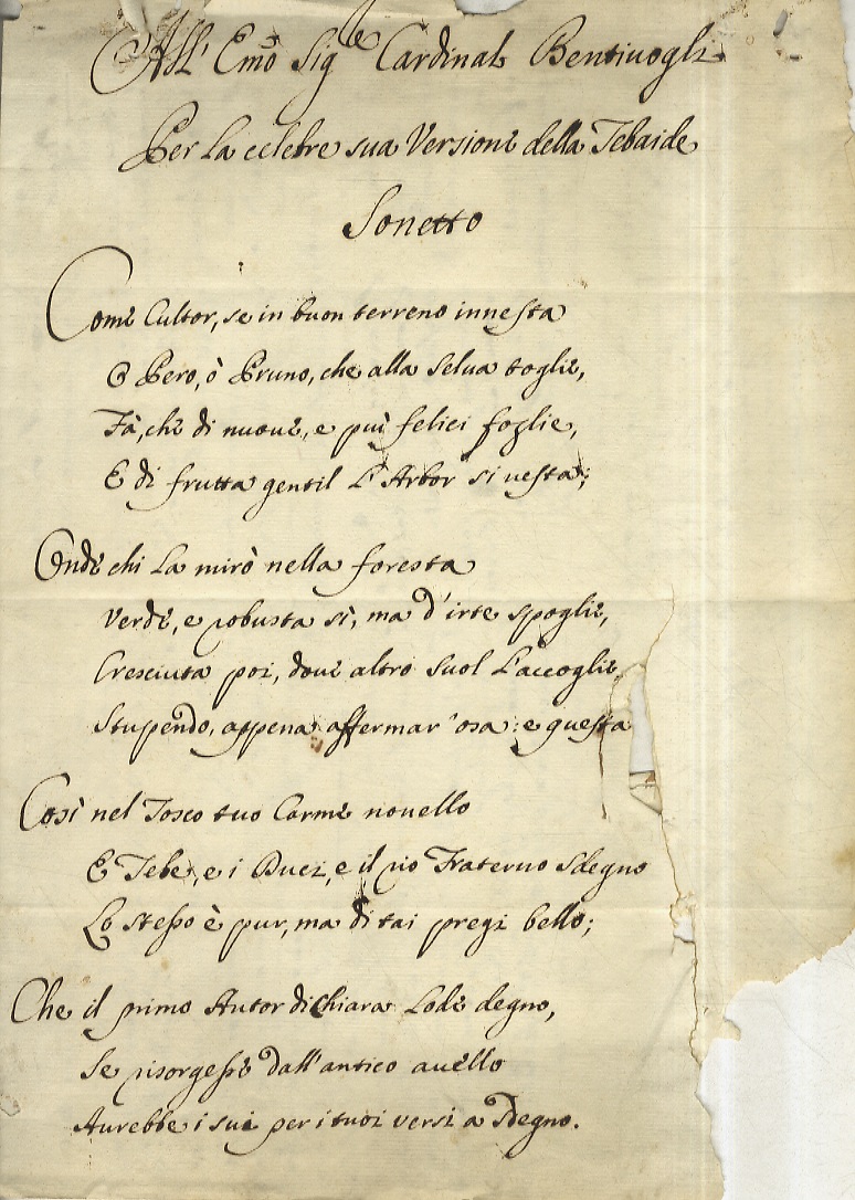 All'Em.o Sig.re Cardinal Bentivoglio per la celebre sua versione della …