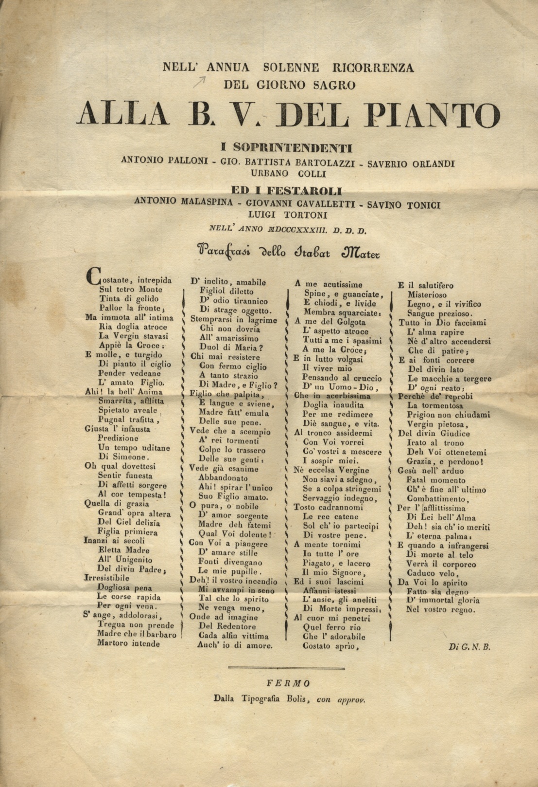 annua (nell') Solenne Ricorrenza del Giorno Sacro alla Beata Vergine …