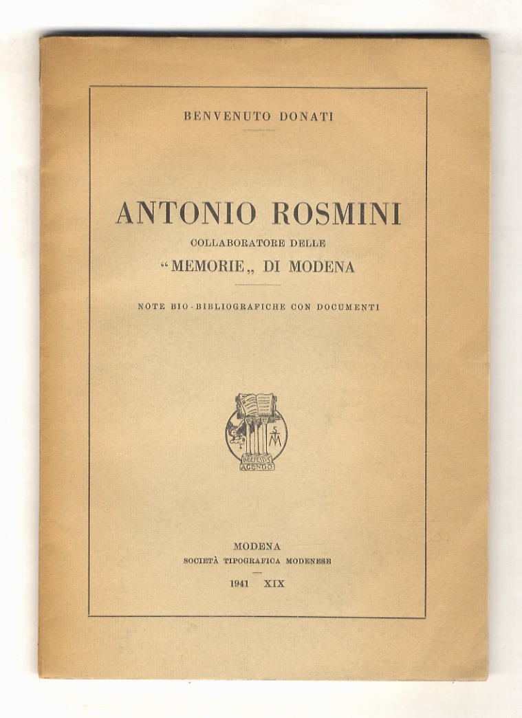 Antonio Rosmini collaboratore delle "Memorie" di Modena. Note bio-biliografiche con …