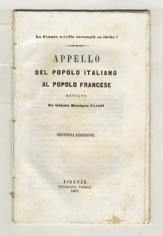 Appello del popolo italiano al popolo francese, dettato da Giusto …