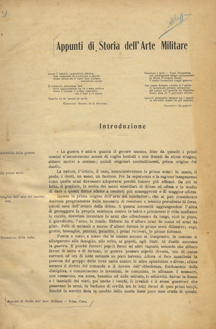 Appunti di Storia dell'Arte Militare. Primo Corso.
