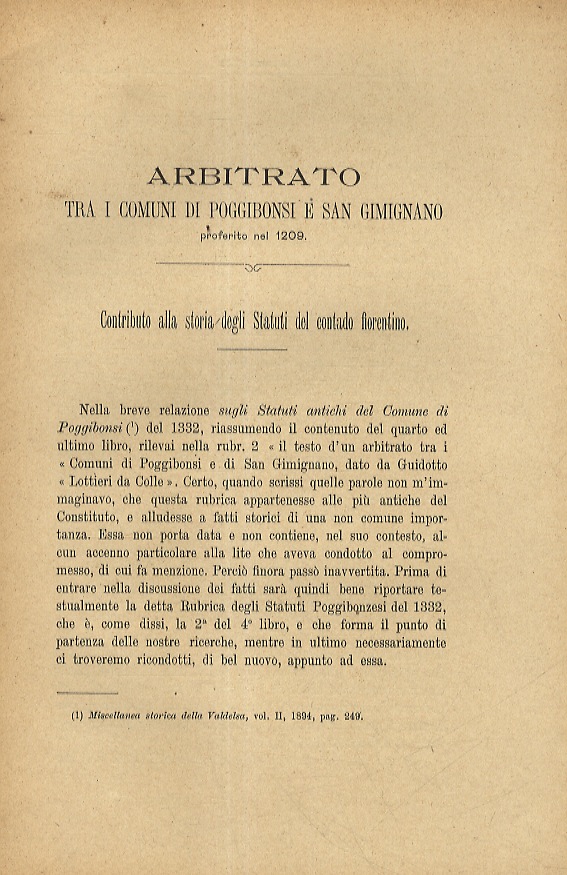 Arbitrato tra i comuni di Poggibonsi e San Gimignano proferito …