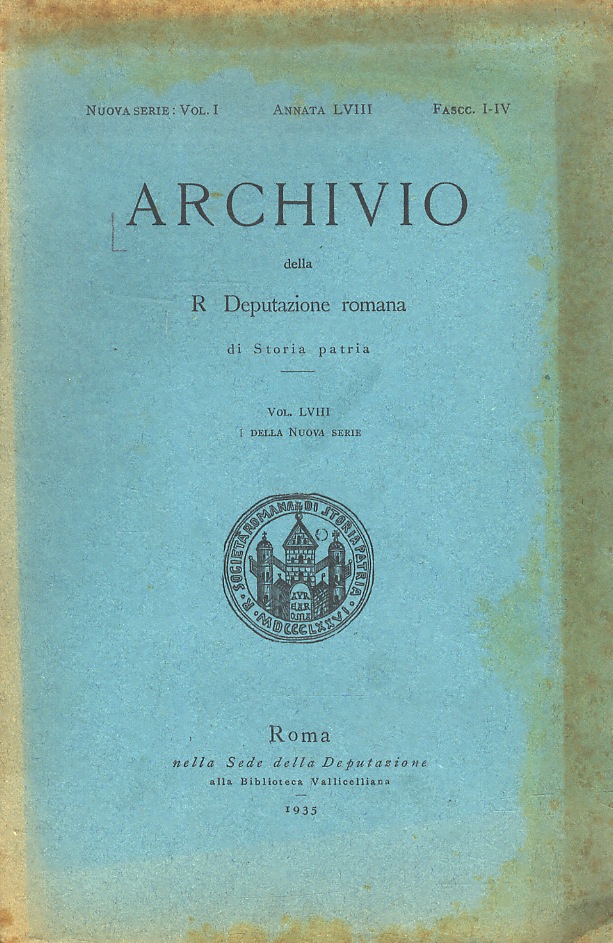 Archivio della R. Deputazione Romana di Storia Patria. Vol. LVIII. …