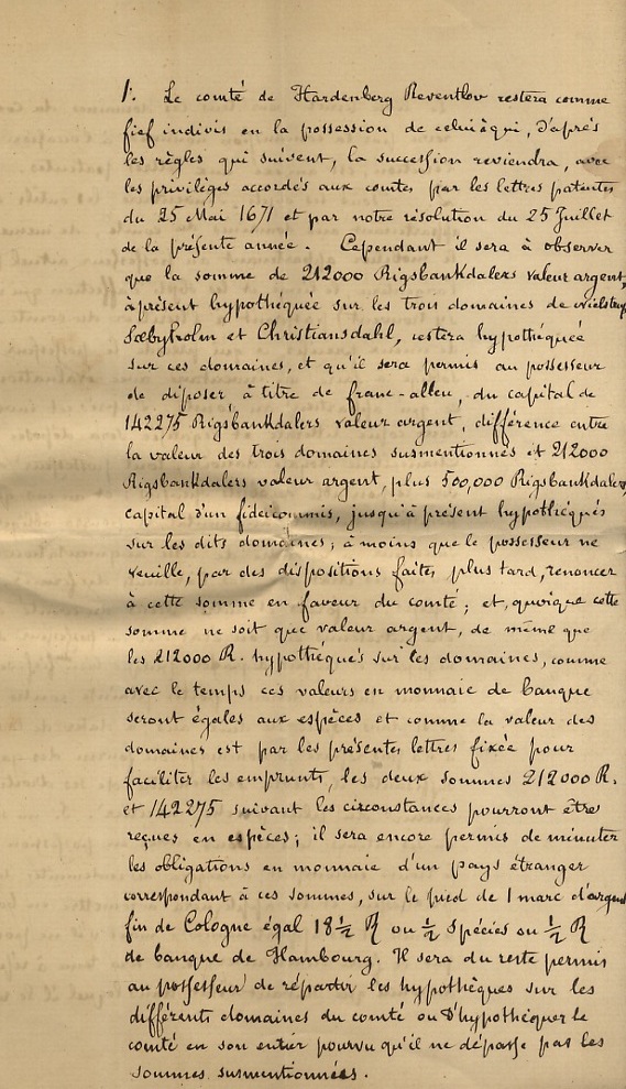 Articles de la lettre patente d'érection du Comté de Hardenberg …