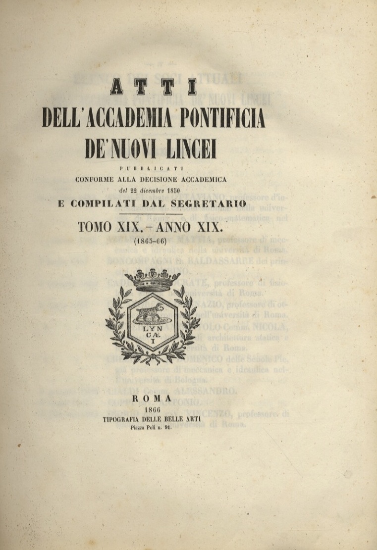 ATTI dell'Accademia Pontificia de' Nuovi Lincei, pubblicati conforme alla decisione …
