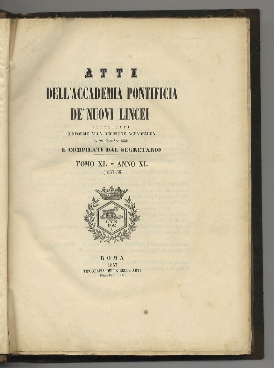 ATTI dell'Accademia Pontificia de' Nuovi Lincei, pubblicati conforme alla decisione …