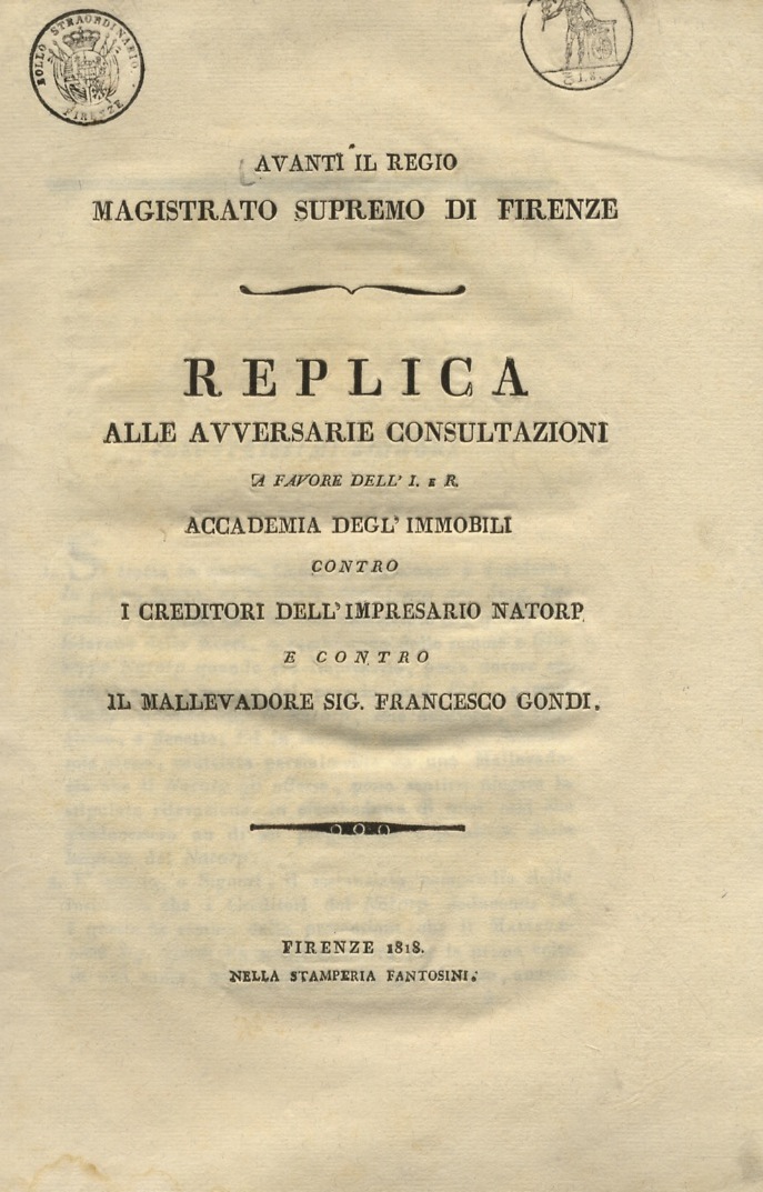 AVANTI Il Regio Magistrato Supremo di Firenze. Replica alle avversarie …