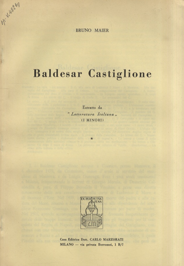 Baldesar Castiglione. Estratto da "Letteratura Italiana" (I minori).