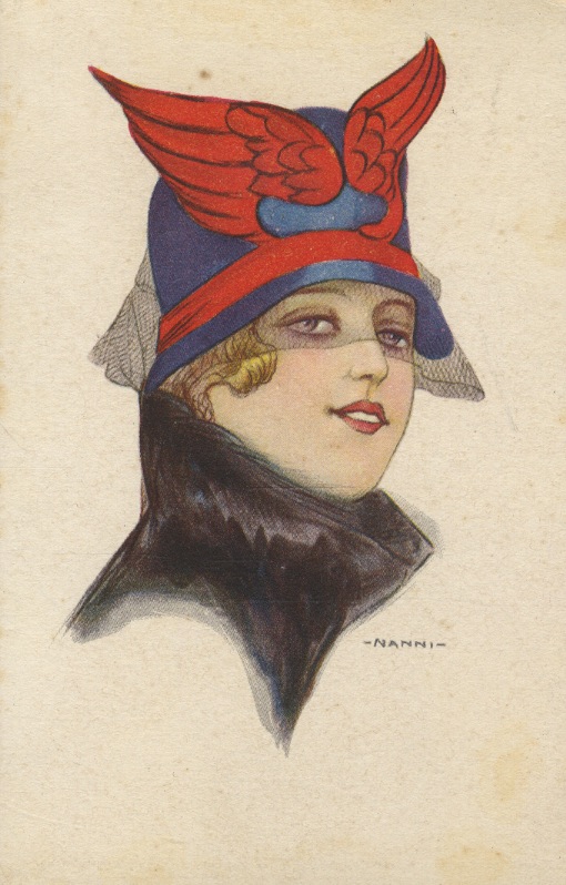 Bella cartolina illustrata a colori da Giovanni Nanni: volto di …
