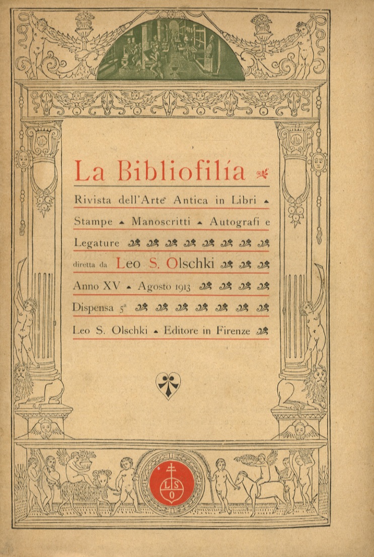 BIBLIOFILIA (LA). Raccolta di scritti sull'arte antica in libri, stampe, …