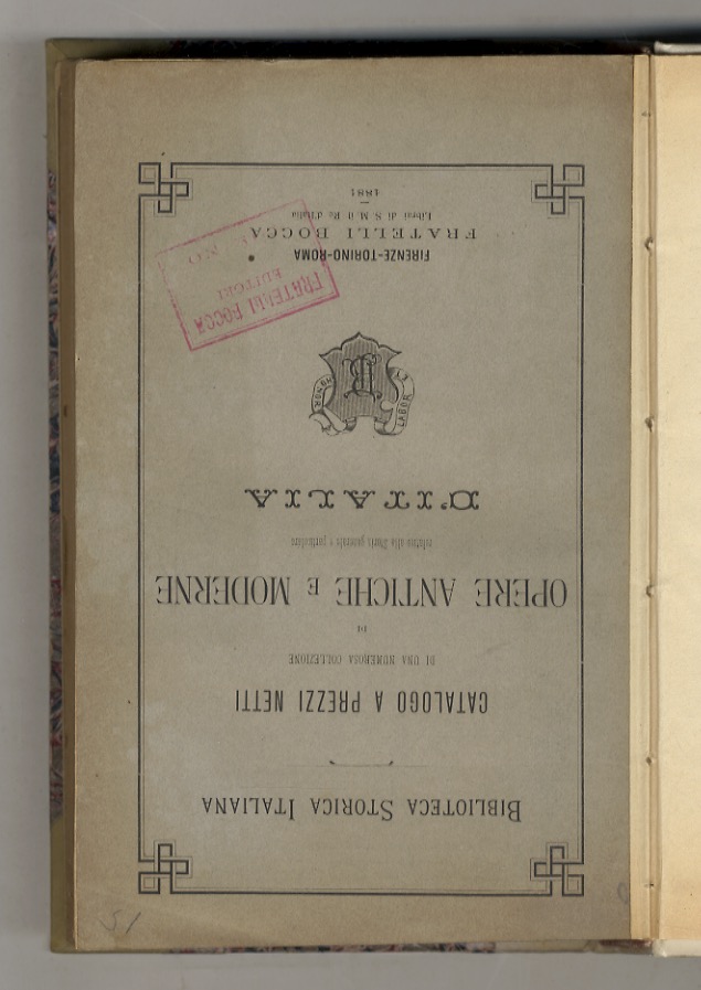 Biblioteca Storica Italiana. Catalogo a prezzi netti di una numerosa …