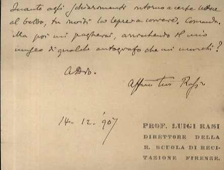 Biglietto manoscritto autografo su due facciate, inviato a Nello Puccioni …