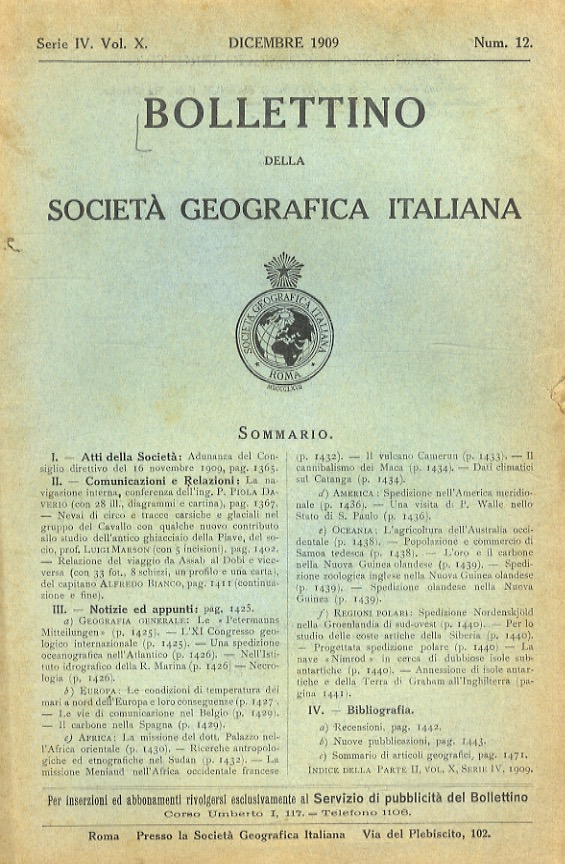 Bollettino della Società Geografica Italiana. Serie IV, vol. X. Num. …