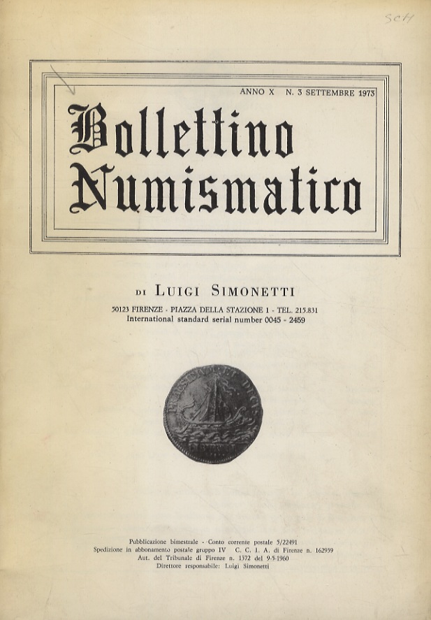 BOLLETTINO Numismatico di Luigi Simonetti. Anno X. N. 3, settembre …