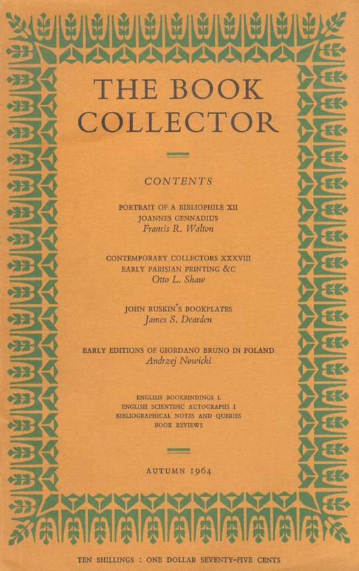 “Book (The) Collector”. Volume 13, N° 3. Contents: “Portrait of …