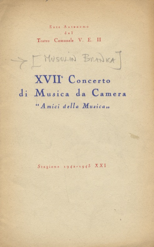 Branka Musulin (pianista). XVII° Concerto di Musica da Camera "Amici …